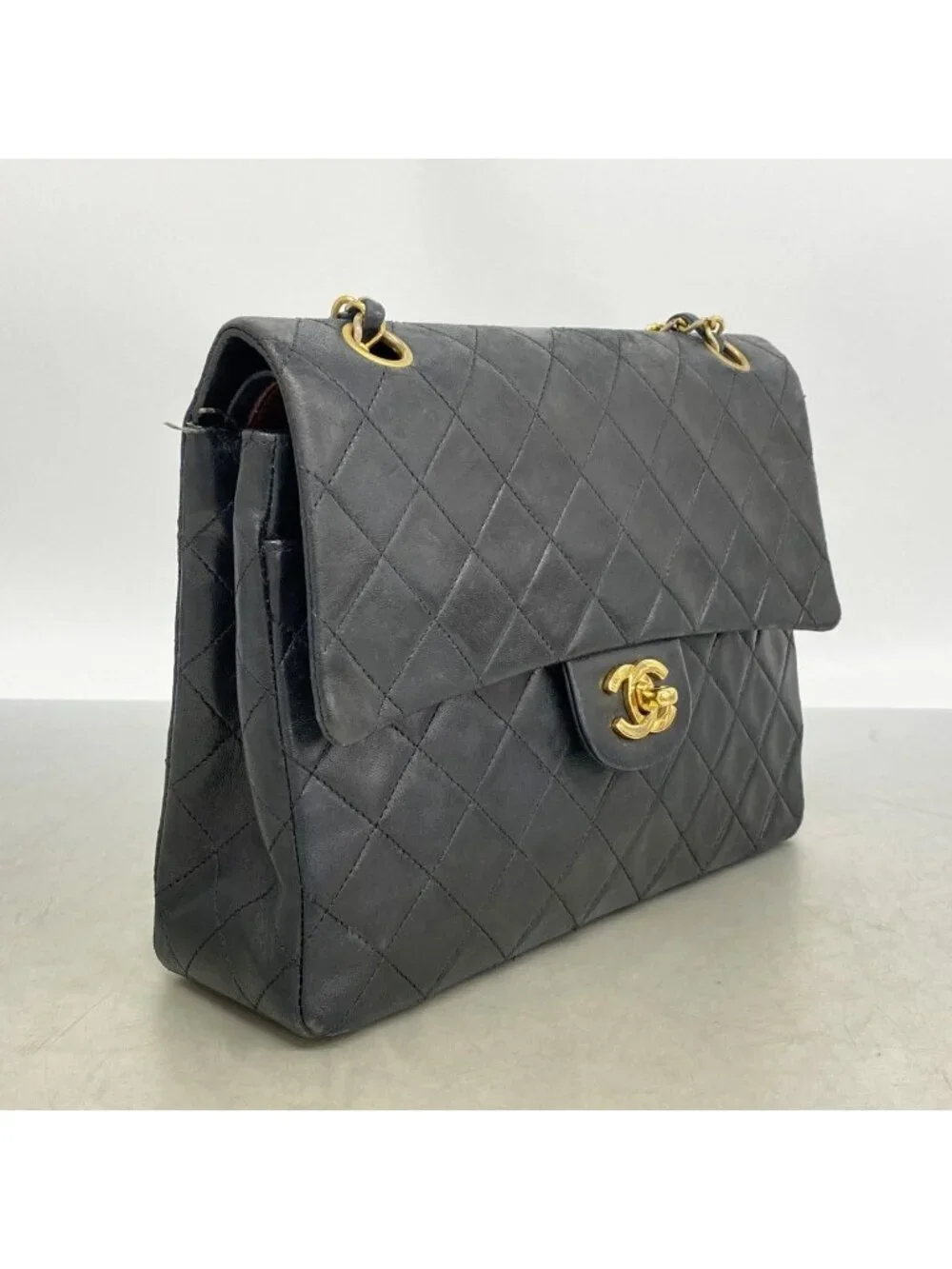Chanel Shoulder Bag Quilted Lambskin Black Gold